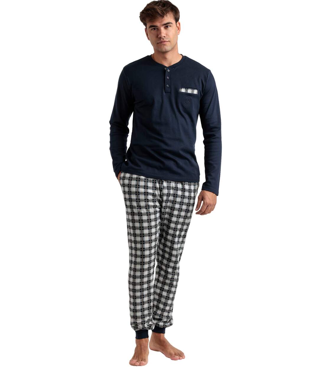 Pyjama tenue pantalon polo manches longues Classic Checks Admas-1