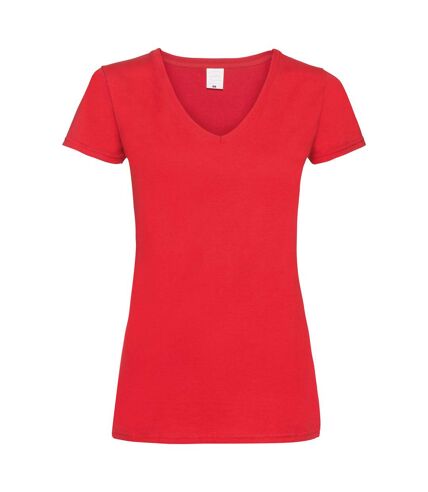 T-shirt à col V et manches courtes - Femme (Rouge vif) - UTBC3905