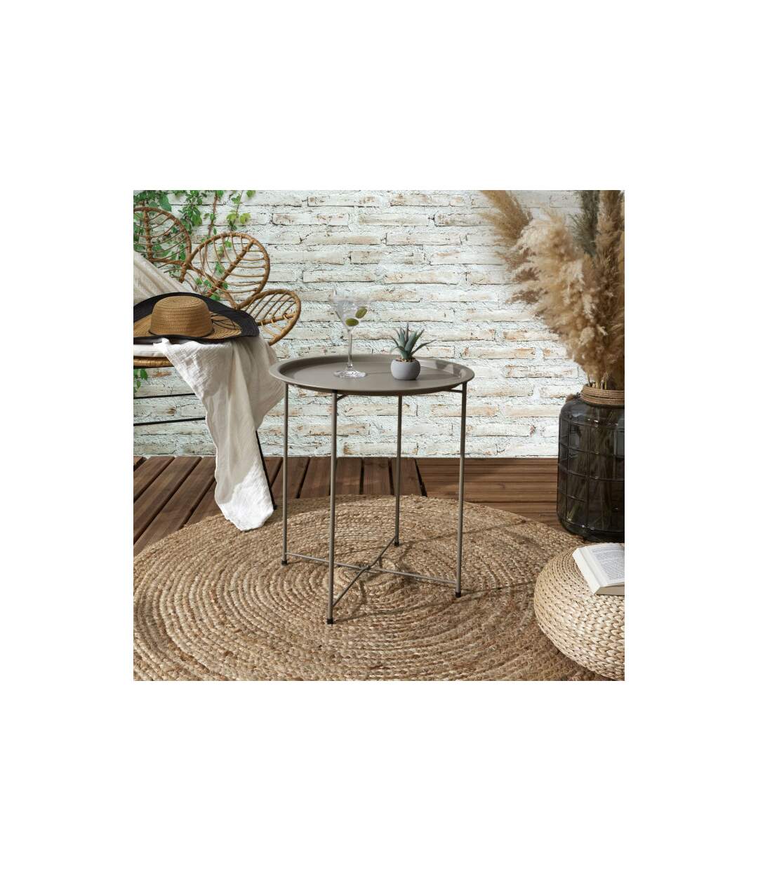 Table d'Appoint en Métal Sienna 50cm Beige-4