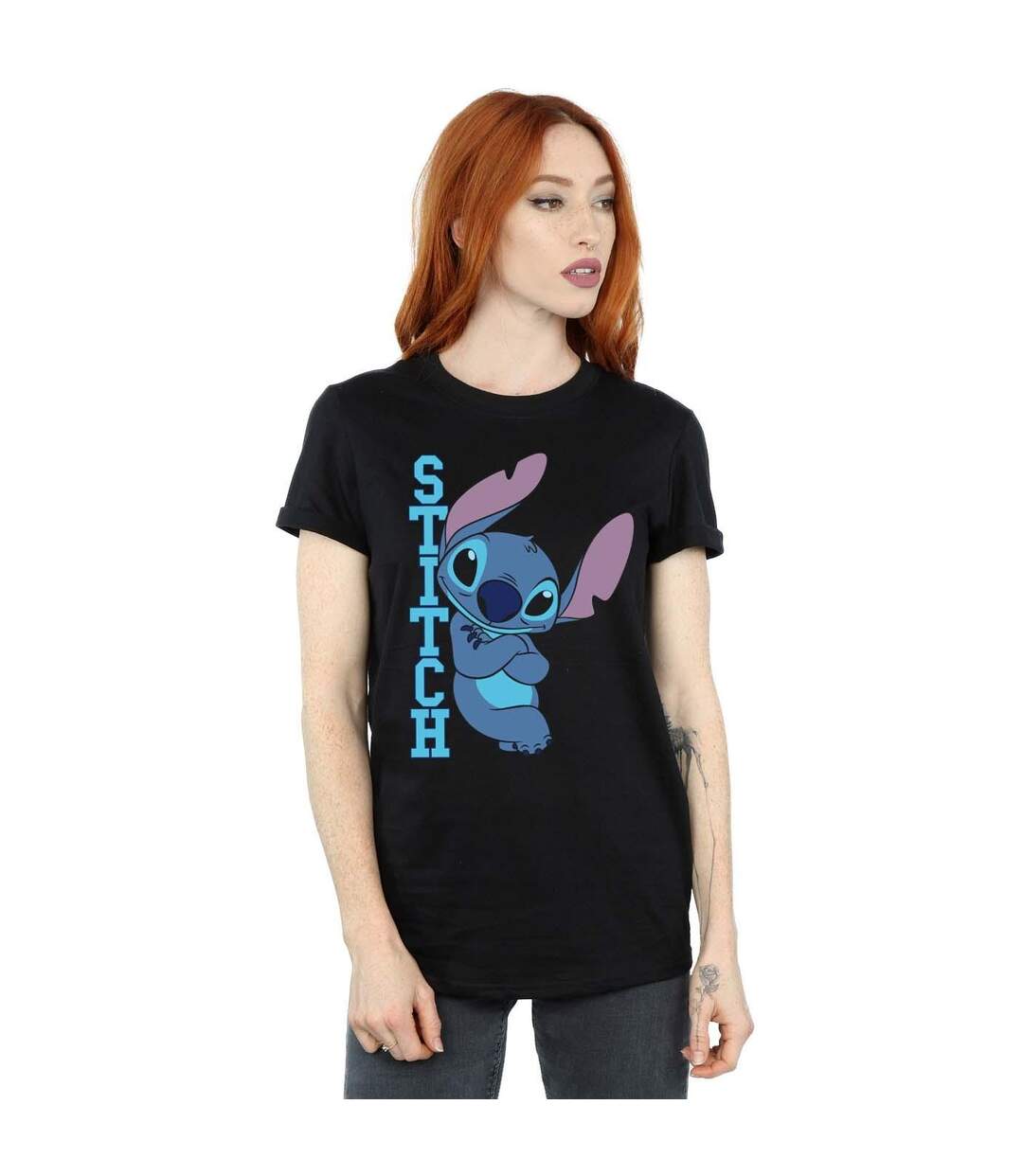 Disney Womens/Ladies Lilo And Stitch Posing Cotton Boyfriend T-Shirt (Noir) - UTBI29721-2