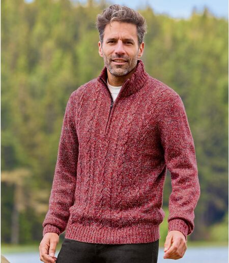 Men's Burgundy Marled Knit Jumper  