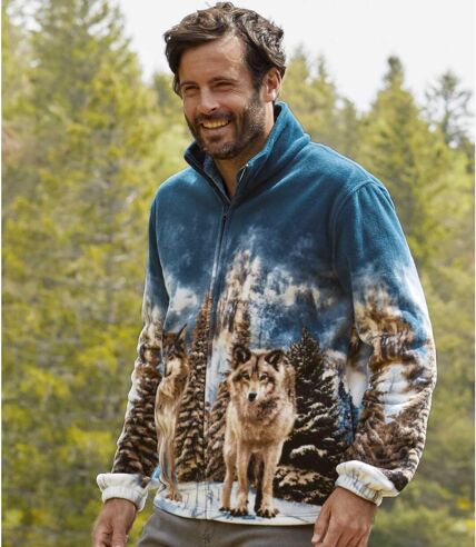 Men's Wolf Print Fleece Jacket