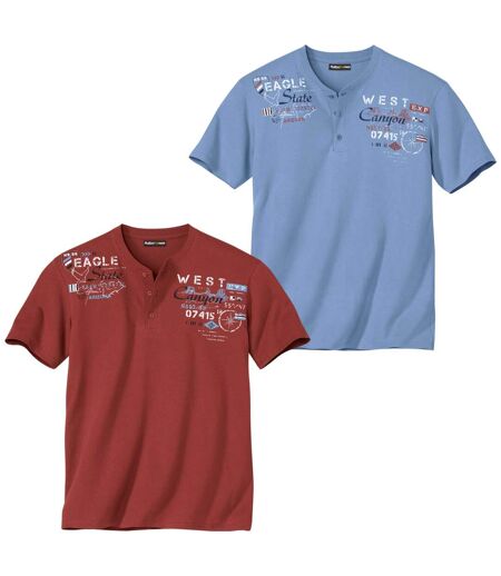 Pack of 2 Men's Henley T-Shirts - Red Blue