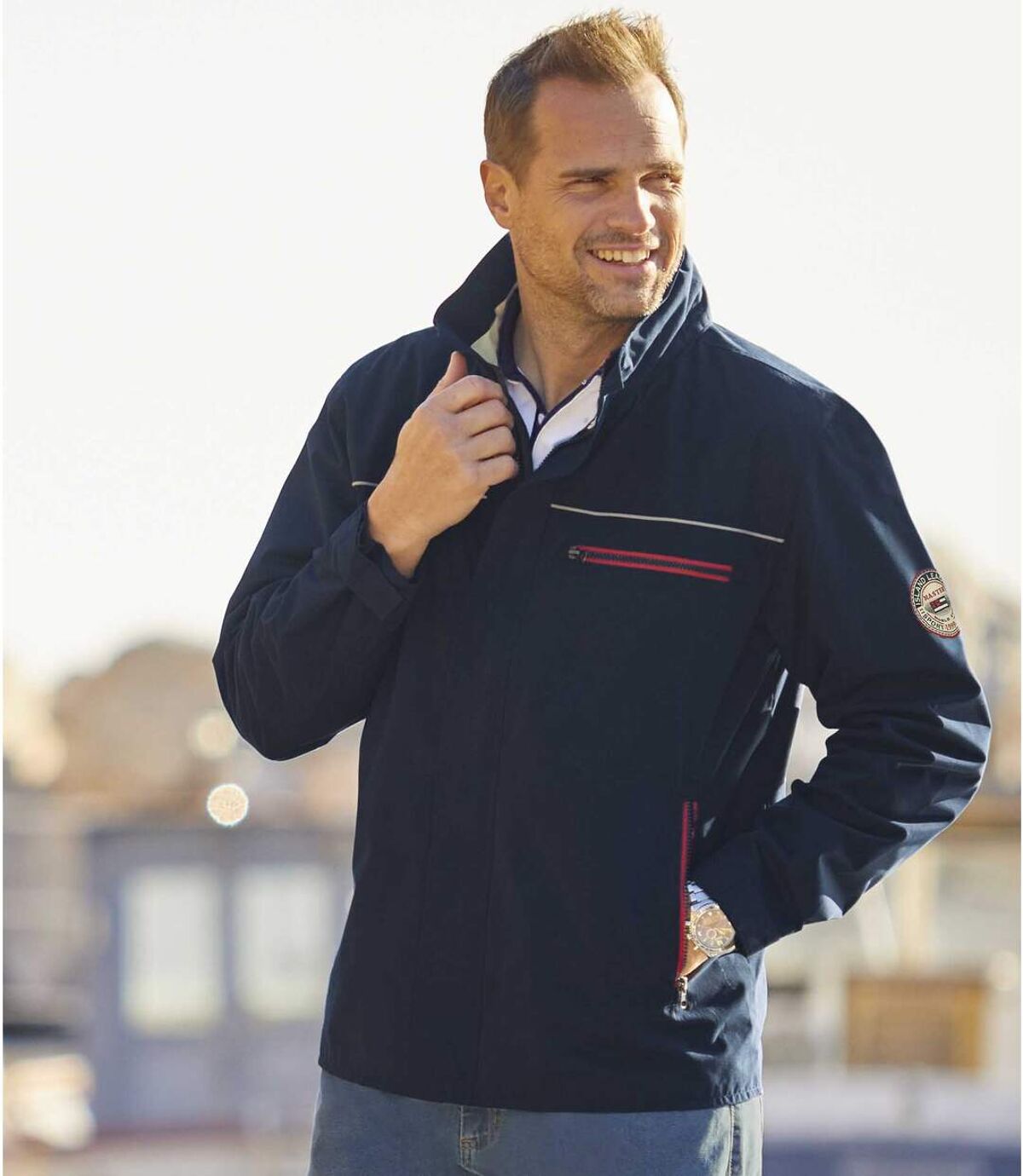 Men's Full Zip Microfiber Jacket - Water-Repellent - Navy Atlas For Men