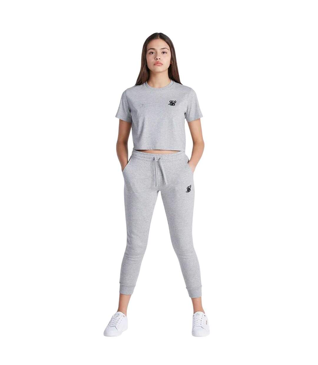 T-shirt Court Motif/style Logo Femme Gris Chiné SikSilk-1