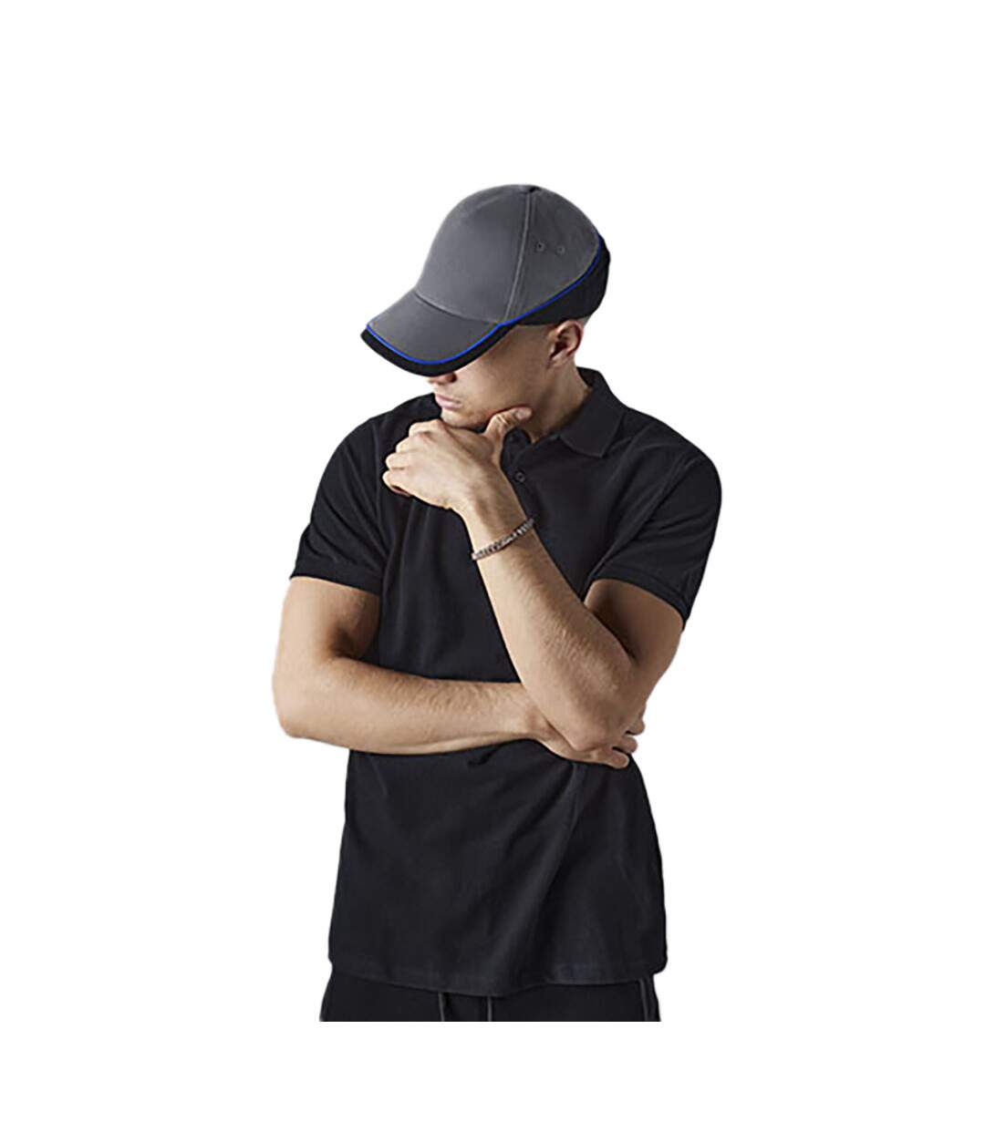 Beechfield Unisex Teamwear Competition Cap Baseball / Headwear (Grey/Black/Bright Royal Blue) - UTRW223-3