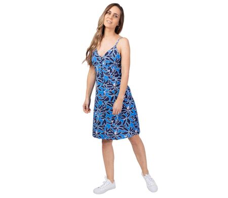 Robe courte à fines bretelles EMILIA imprimé fleur bleue Coton Du Monde