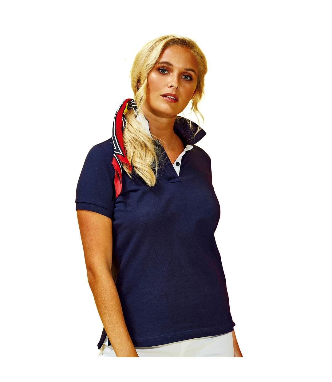 Polo en contraste femme bleu marine/blanc Asquith & Fox