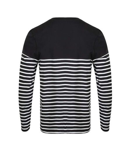 T-shirt Manches Longues Motif/style À Rayures Breton Homme Bleu Marine Blanc Front Row