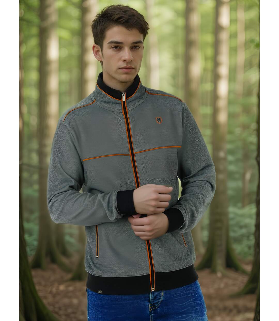 Gilet homme noir manches longues - col montant - fermeture par glissière