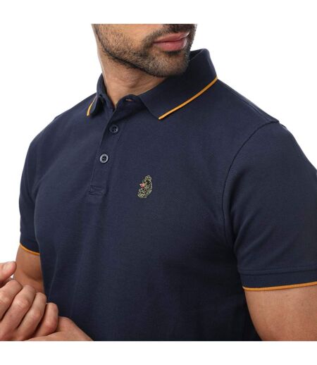 Mens Ricky Gold Detail Tipped Polo Shirt Navy Luke 1977