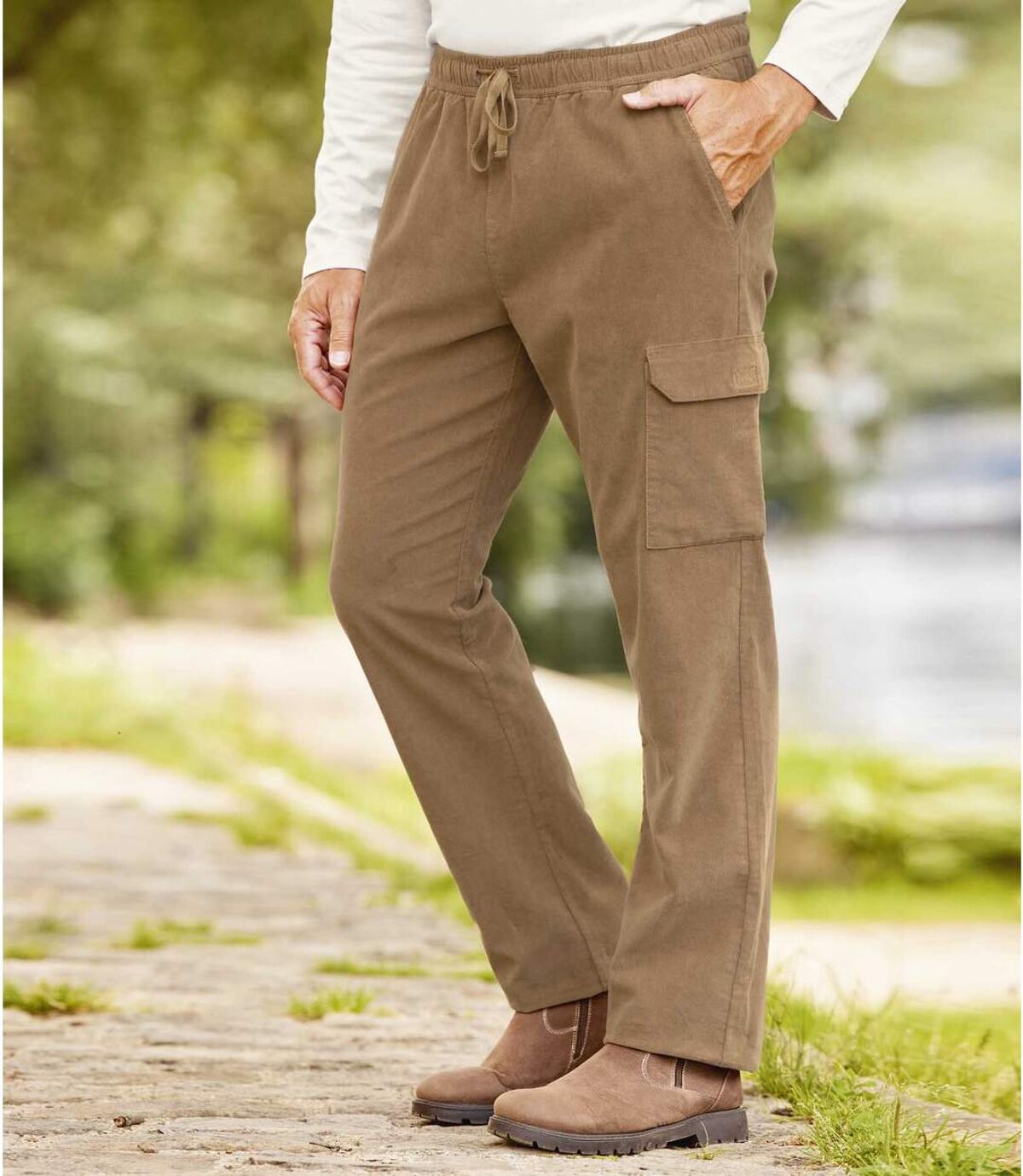 Men's Beige Corduroy Cargo Pants   Atlas For Men