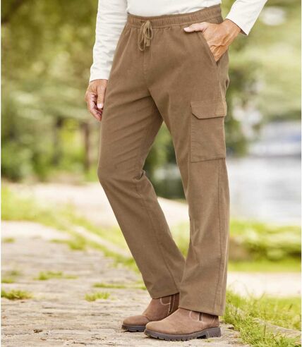 Men's Beige Corduroy Cargo Trousers 