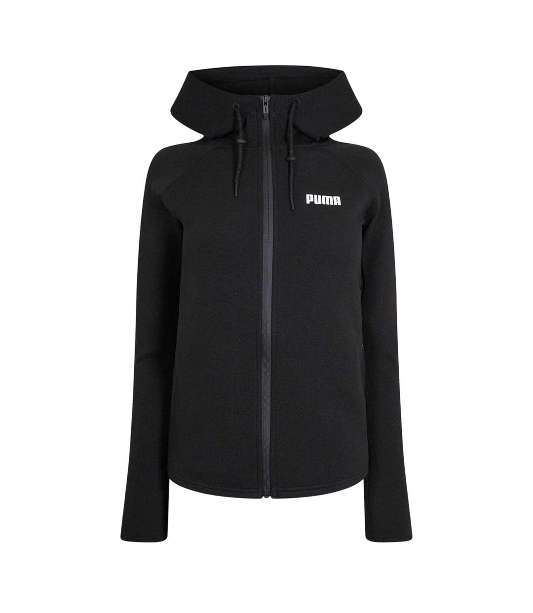 Womens/ladies Logo Hooded Regular Sweat Jacket  Black Puma-1