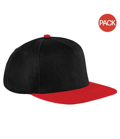 Lot de 2  casquettes à visière plate adulte noir/rouge classique Beechfield