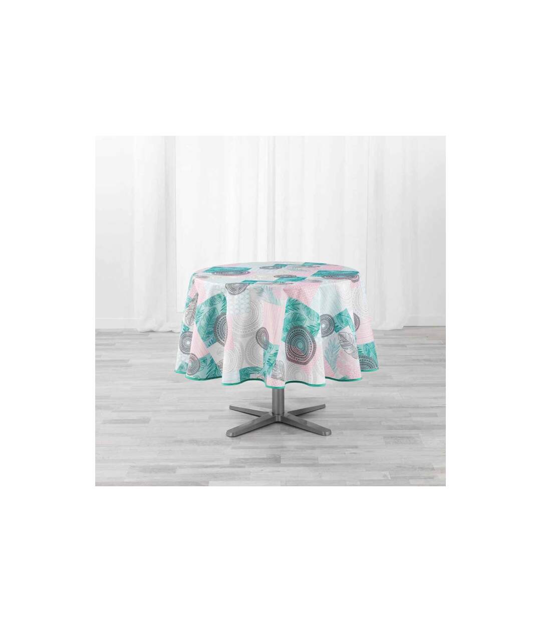 Nappe Antitache Ronde Peachy 180cm Bleu & Rose-1