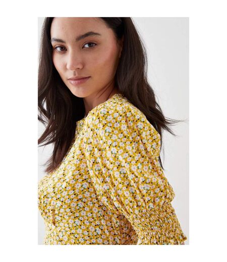 Dorothy Perkins Womens/Ladies Ditsy Print Shirred Cuff Petite Midi Dress (Yellow) - UTDP1897