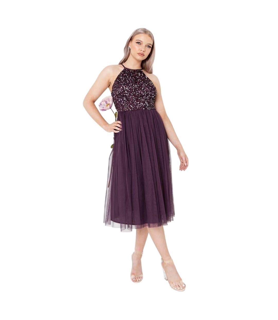 Womens/ladies Sequin Midi Dress Berry Maya Deluxe-2