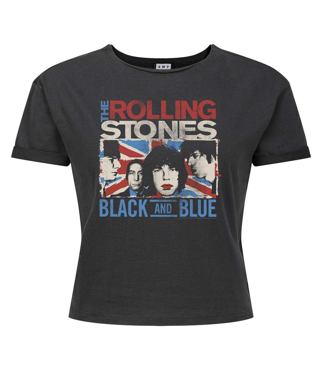 Womens/ladies Union Jack The Rolling Stones Crop Top Charcoal Amplified-1