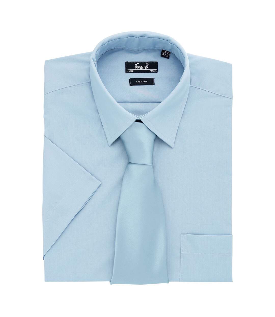 Mens short sleeve formal poplin plain work shirt light blue Premier