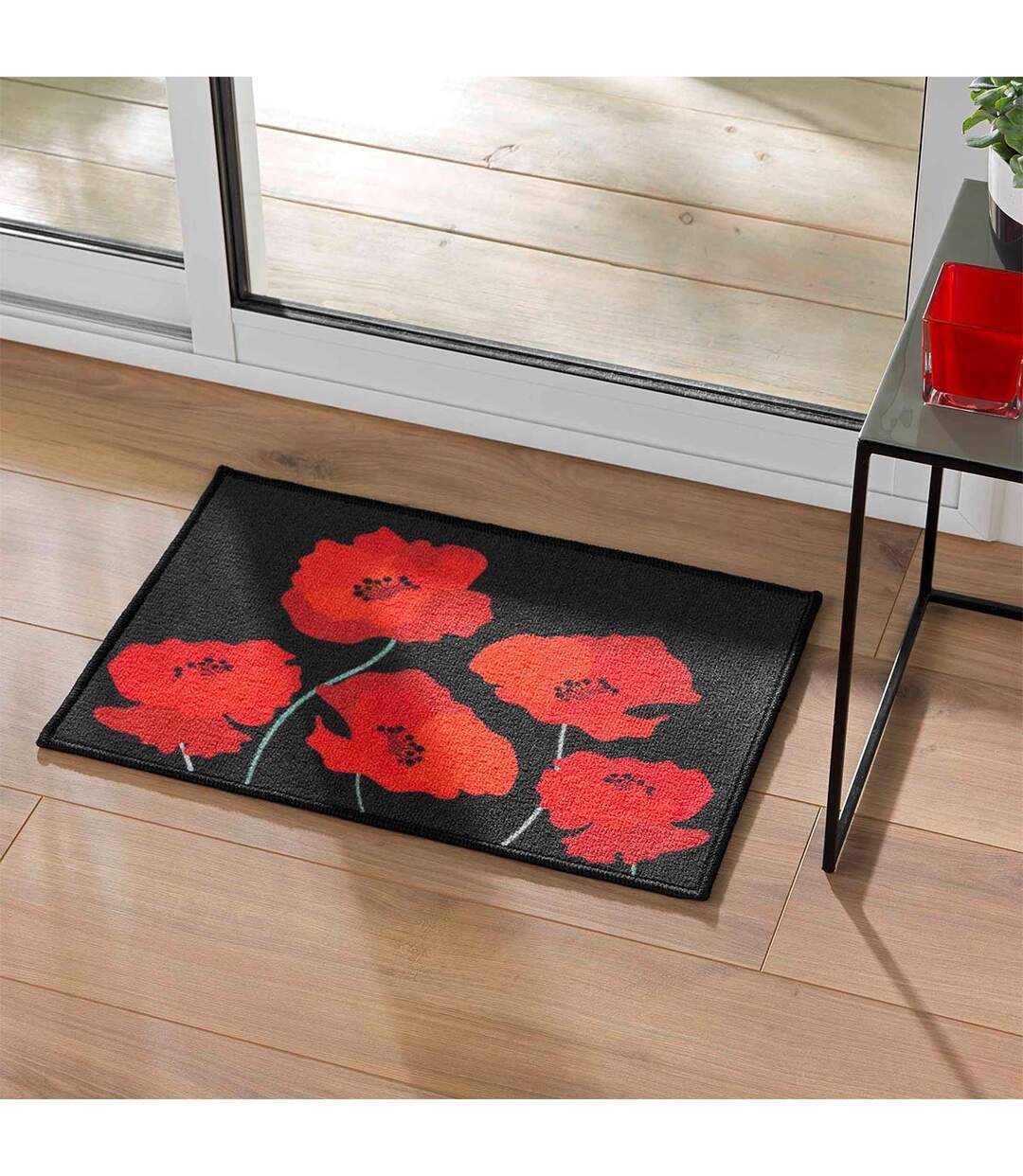 Tapis Déco Imprimé Coquelicots 40x60cm Noir & Rouge-4