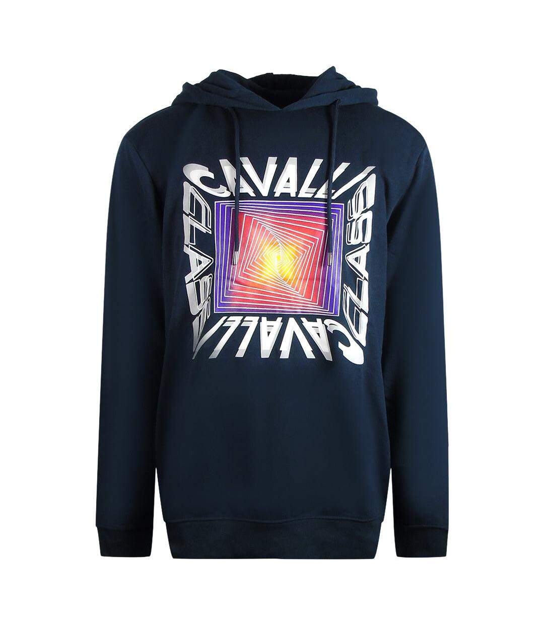 Sweat À Capuche Motif/style Boîte Asymétrique Homme Bleu Marine Cavalli Class-1