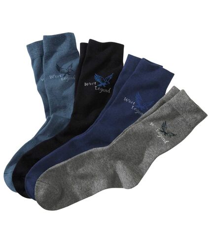 Pack of 4 Pairs of Men's Socks - Navy Blue Grey Black