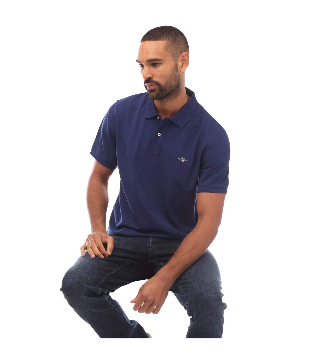 Mens Shield Logo Pique Polo Shirt Navy Gant-1