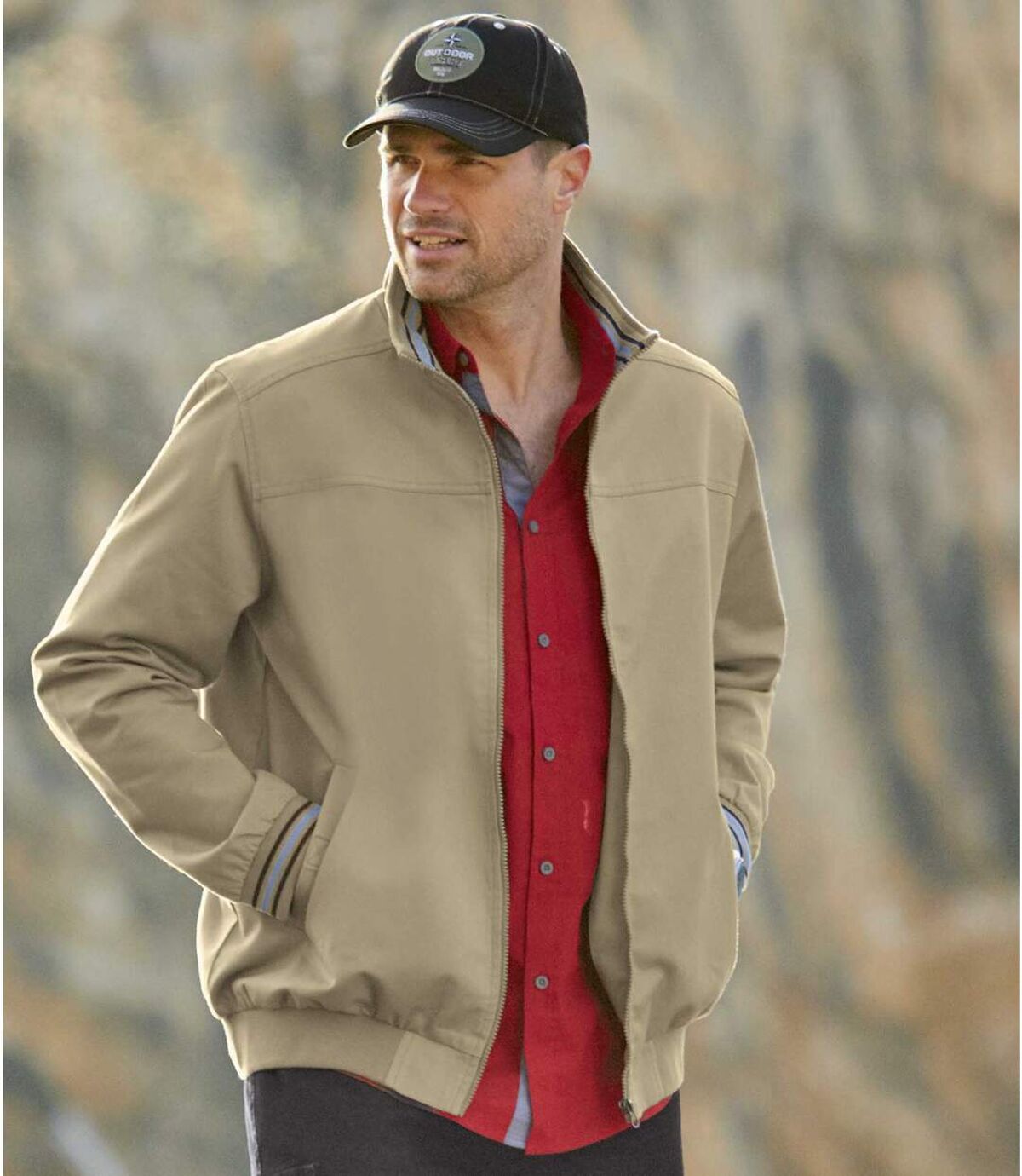 Men's Beige Twill Jacket - Full Zip - Water-Repellent Atlas For Men