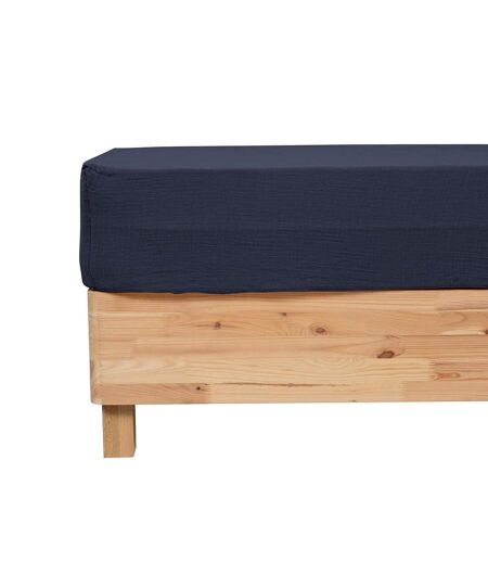 Drap Housse en Gaze de Coton Flora 160x200cm Bleu