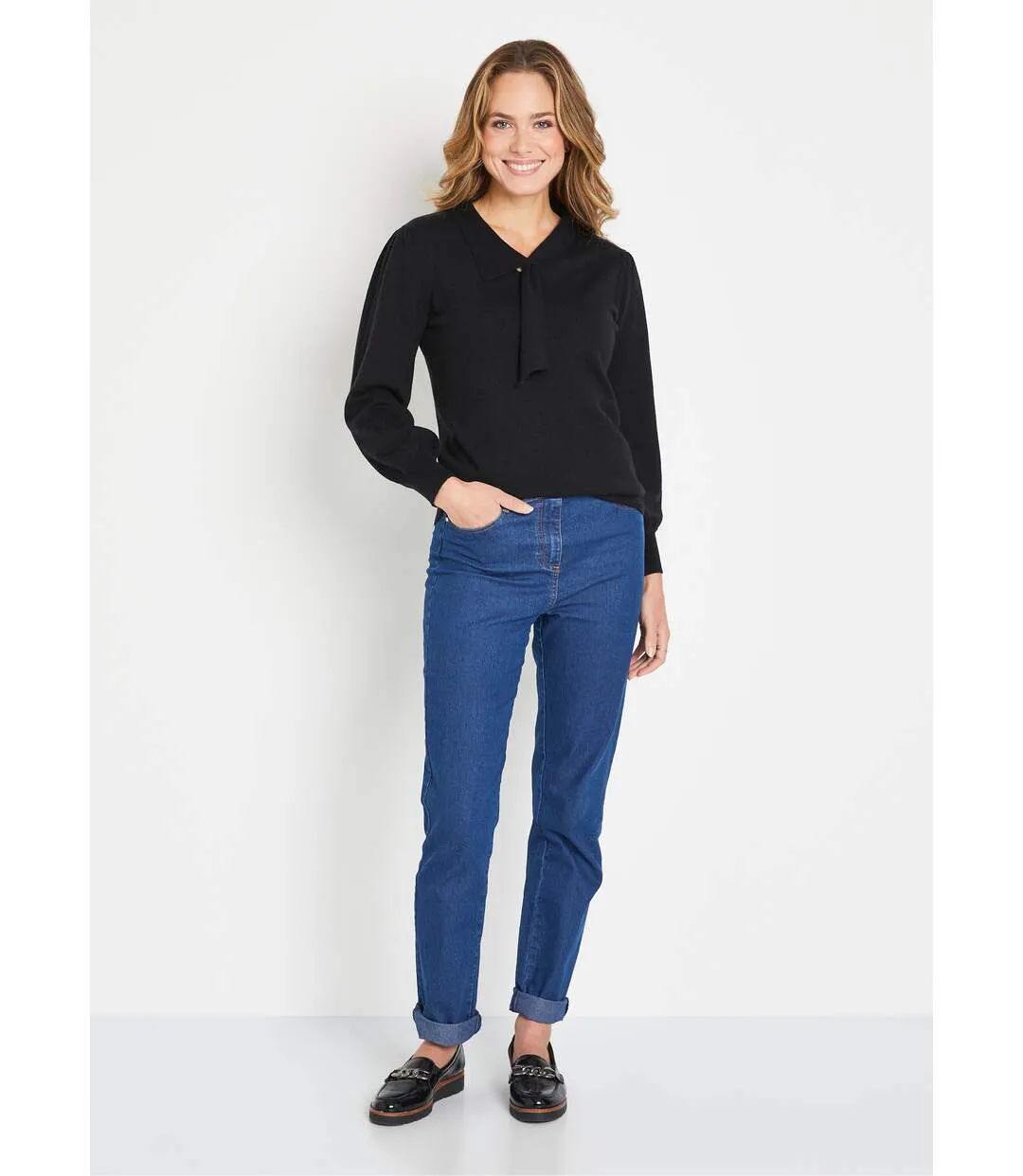 Pull fin col cravate mélange laine-3