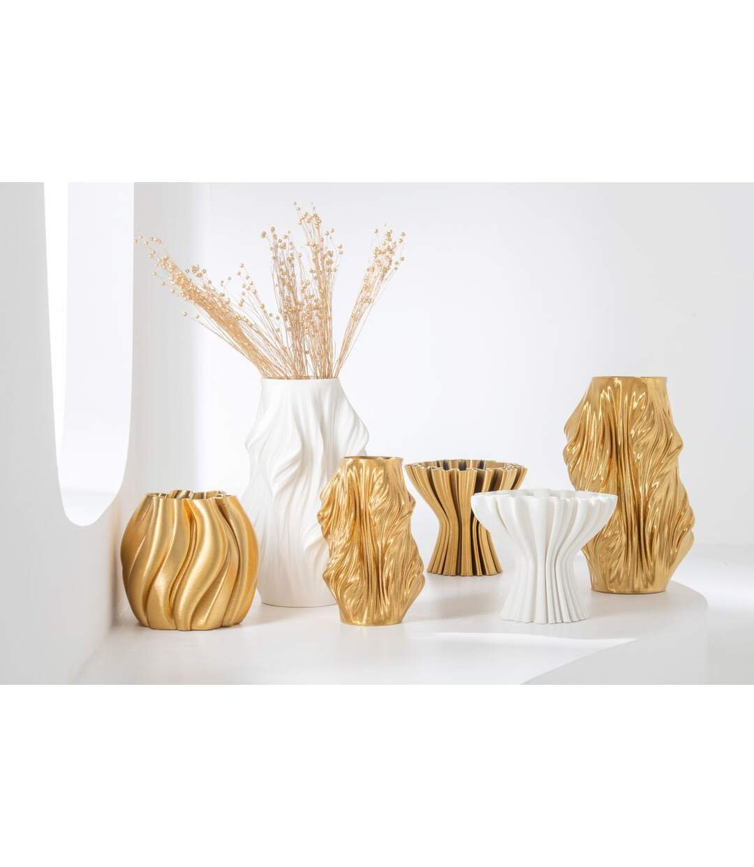 Vase Déco en Porcelaine Impression 3D 40cm Blanc-4