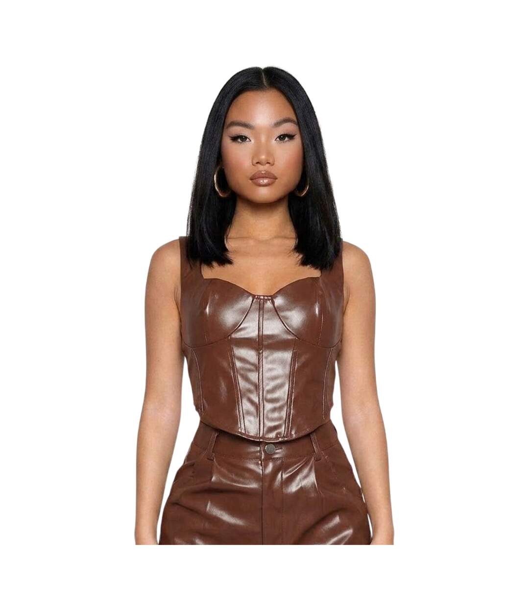 Womens/ladies Pu Corset Top Brown Missy Empire-2