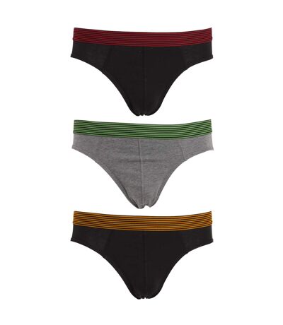 Tom Franks Mens Briefs Underwear With Striped Waistband (3 Pack) (Orange/Red/Green)