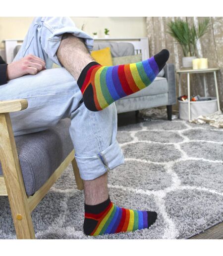 3 Pack Mens Ladies Rainbow Trainer Cotton Socks Bright Colourful Striped Socks