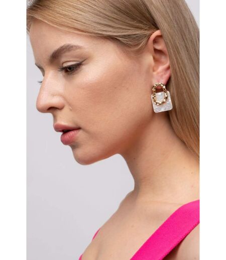 Acrylic Resin Geometric Hollow Square Lock Hanging Foil Stud Drop Earring