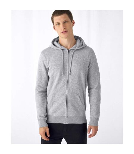 Mens Organic Zipped Hoodie Heather Grey B&C