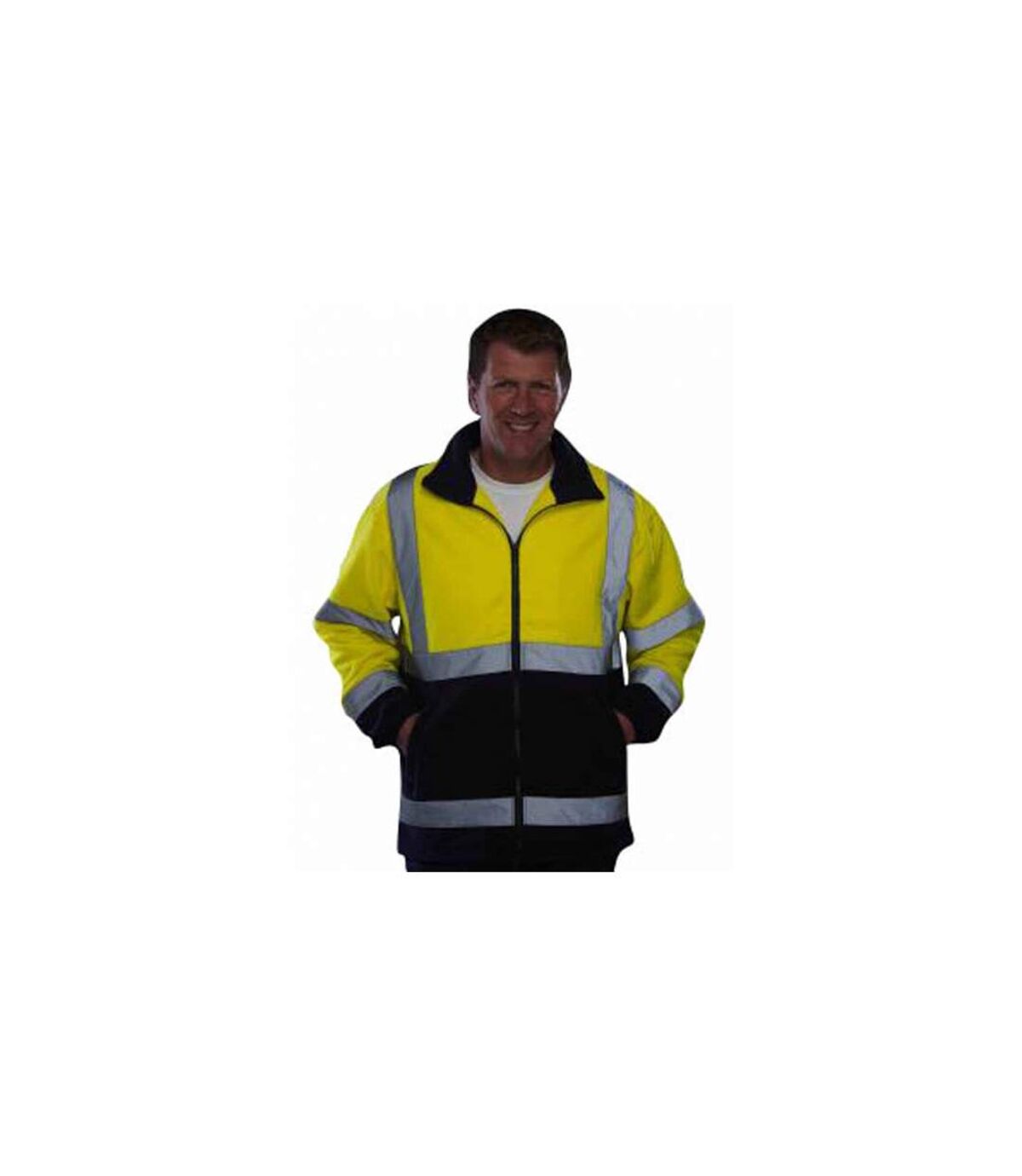 Gilet veste polaire de sécurité haute visibilité JAUNE fluo (bas bleu) - HVK08