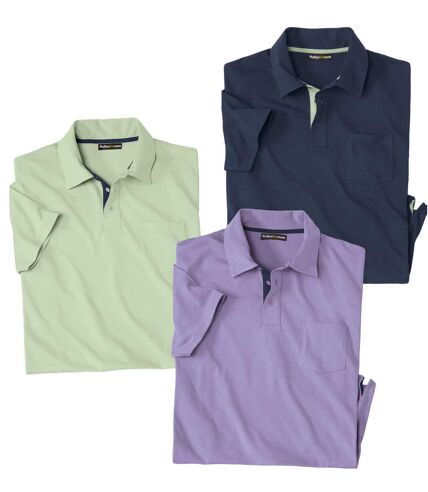 Pack of 3 Men's Polo Shirts - Green Lilac Navy 