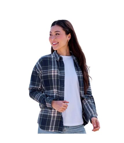 Womens/ladies lyanna plaid organic overshirt navy Animal