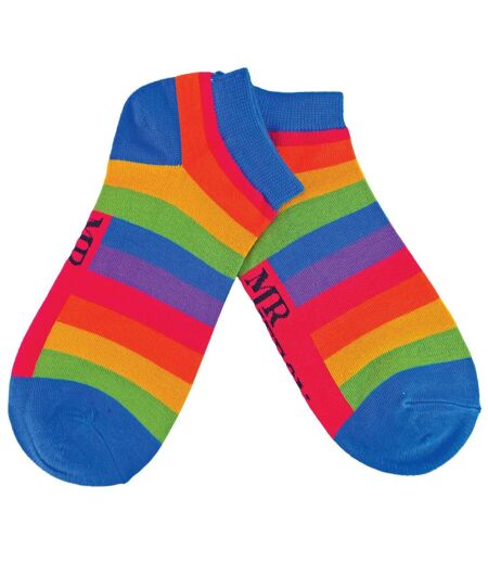 1 Pack Mens Rainbow Striped Bamboo Trainer Socks