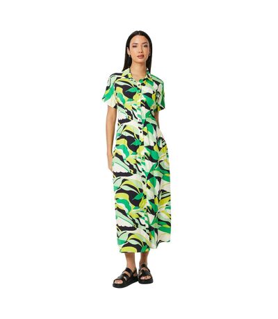 Womens/ladies printed pleated shirt dress green Principles