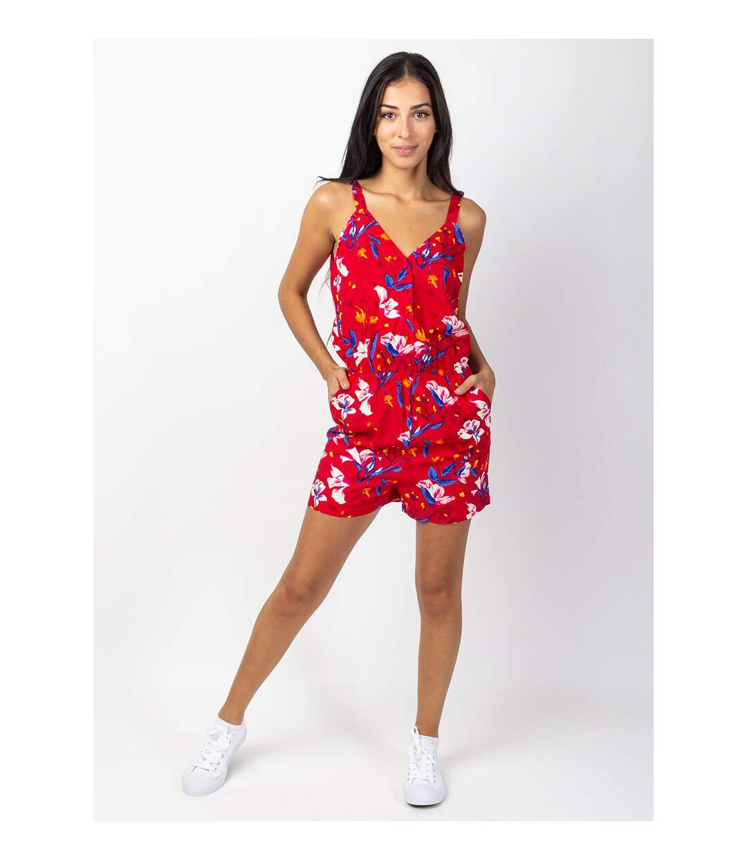 Combi-Short fluide ceinturé PATTY rouge Coton Du Monde