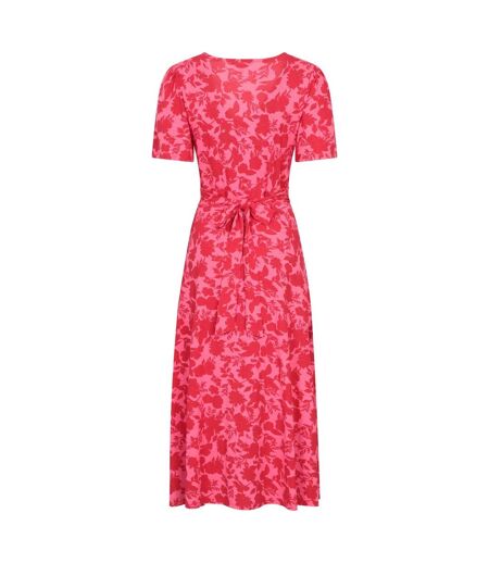 Womens/ladies Como Flowers Midi Dress Coral Mountain Warehouse