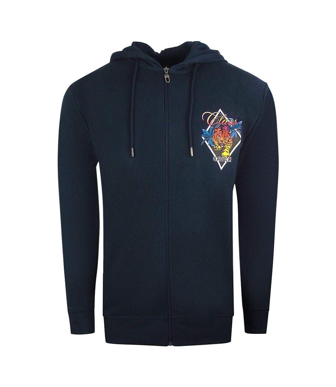 Mens Diamond Logo Full Zip Hoodie Navy Cavalli Class-1