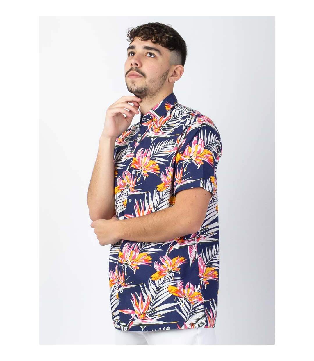 Chemise homme manches courtes LORENZO imprimé tropical bleu Coton Du Monde