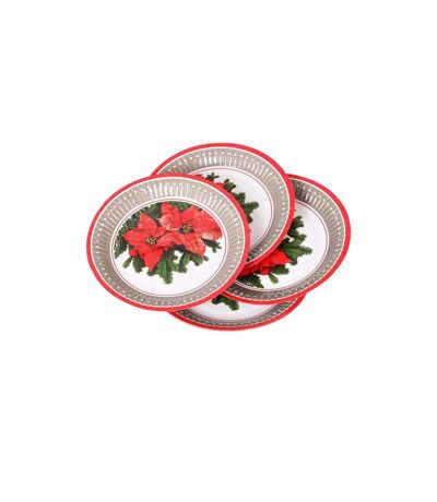 Lot de 6 Assiettes en Carton Poinsettia 18cm Rouge