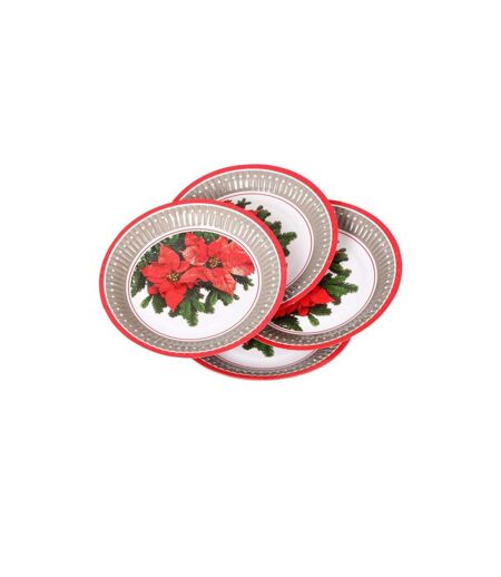 Lot de 6 Assiettes en Carton Poinsettia 18cm Rouge