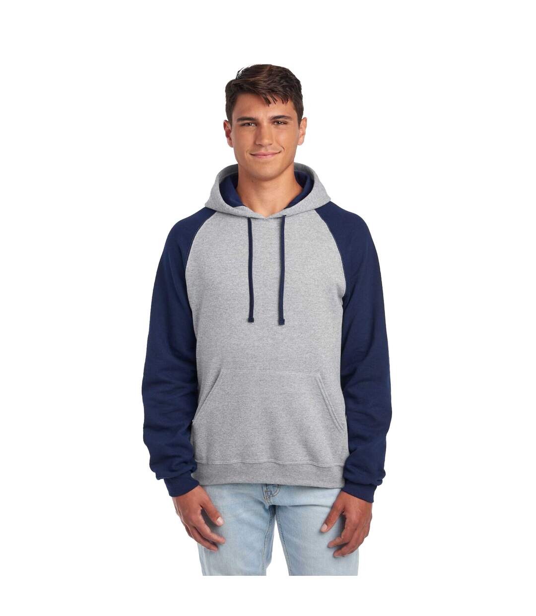 Sweat À Capuche Motif/style Blocs De Couleurs Adulte Oxford Bleu Marine Jerzees-1