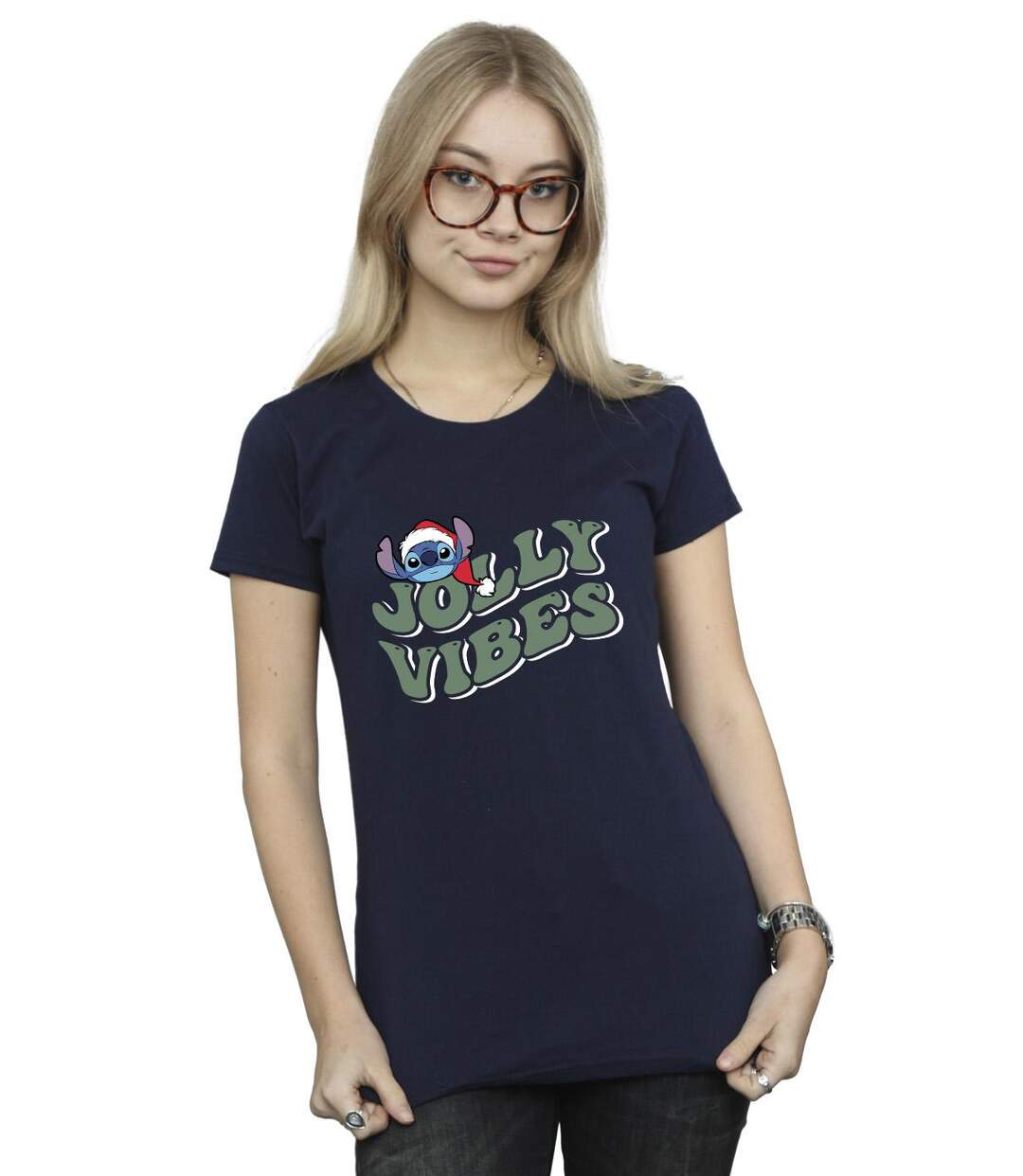 Disney Femmes/Les femmes Lilo & Stitch Jolly Chilling Vibes - T-shirt en coton (Bleu marine) - UTBI26123-2